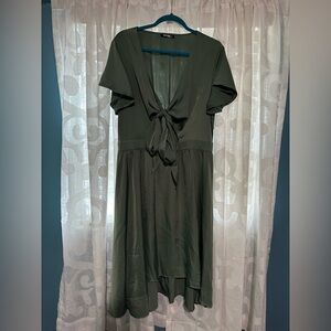 Olive green, tie front cocktail dress, XL